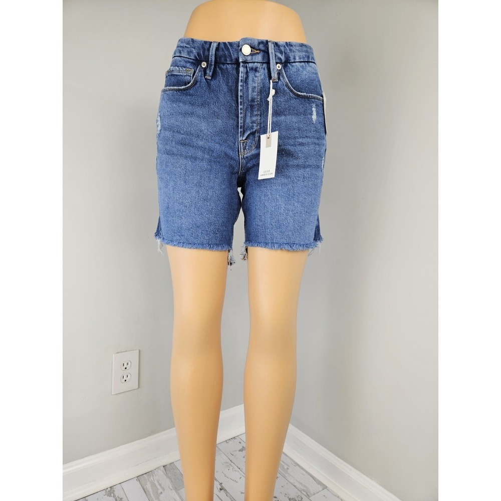 Good American Womens High Rise Distressed Denim Shorts Indigo 6/28